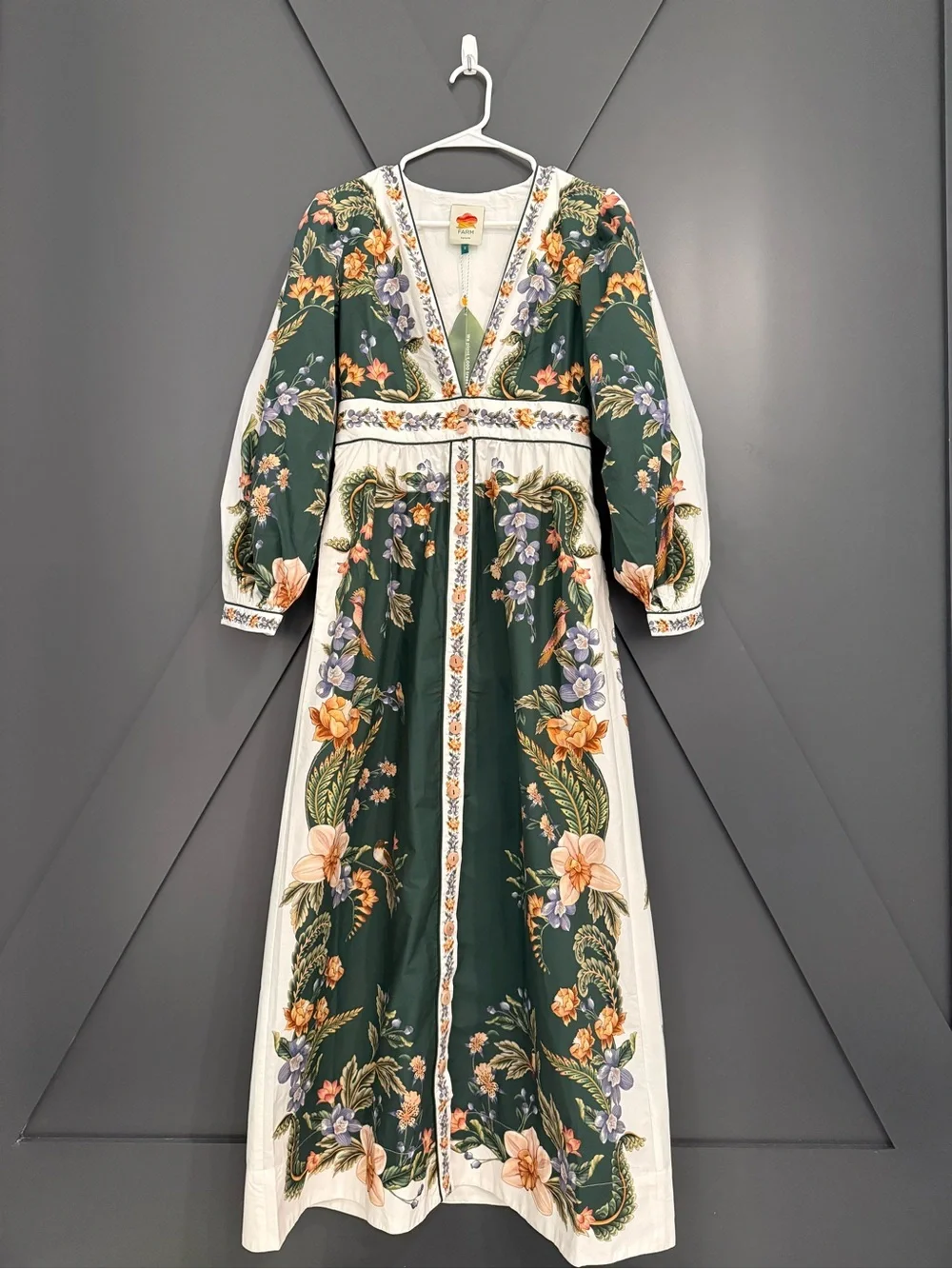 FARM Rio Green White Nature V-Neck Buttoned Floral Maxi Dress - Picture 4 of 10